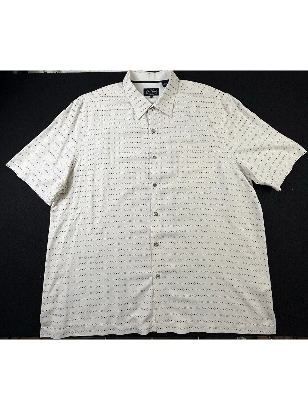 Nat Nast Luxury Originals Men's XXL White Geometric Silk Short Sleeve Button-Up